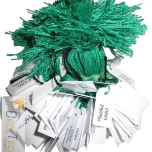 Cartellini con filo verde stampa oro 750