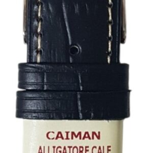 Cinturino in cuoio alligatore calf stampato modello Caiman
22 x 18 mm nero impuntura bianca
