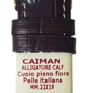 Cinturino in cuoio alligatore calf stampato modello Caiman
22 x 18 mm testa di moro impuntura bianca