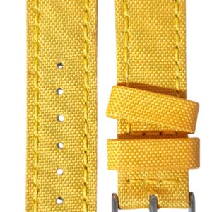 Cinturino in cordura canvas idrorepellente, fondo in lorica
18 mm giallo
