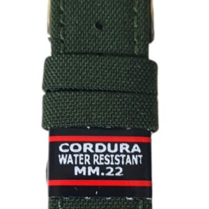 Cinturino in cordura canvas idrorepellente, fondo in lorica
24 mm verdone