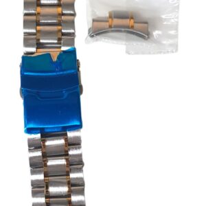 Cinturino in acciaio massiccio tipo Omega, bicolore con possibilità attacco curvo o dritto
20 mm